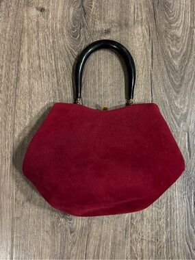 1950s Morris Moskowitz Vintage Maroon Wool Handbag with Bakelite Handle